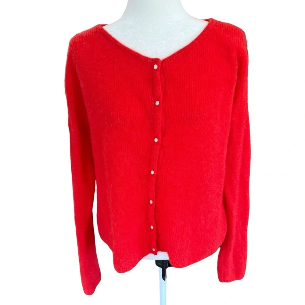 Sezane Gaspars Red Button Soft Cardigan Mohair Alpaca Sz M - Picture 3 of 11